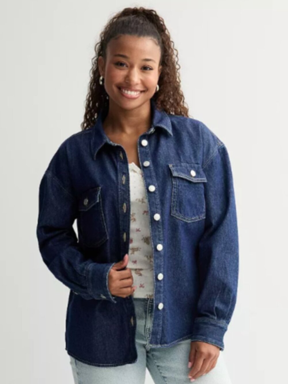 SO Denim Jean Jacket Women's Size Small Dark Blue Long Sleeves Pockets